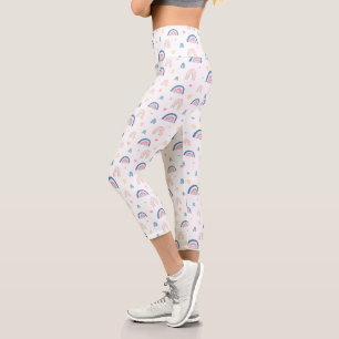 Niedliches Regenbogen- und Herzmuster Capri Leggings