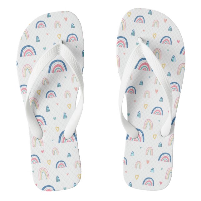 Niedliches Regenbogen- und Herzmuster Flip Flops (Fußbett)