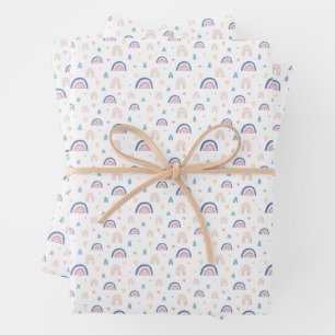 Niedliches Regenbogen- und Herzmuster Geschenkpapier Set