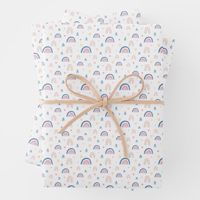 Niedliches Regenbogen- und Herzmuster Geschenkpapier Set (Beispiel)