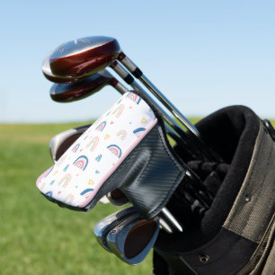 Niedliches Regenbogen- und Herzmuster Golf Headcover