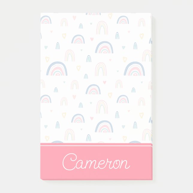 Niedliches Regenbogen- und Herzmuster Post-it Klebezettel (Vorderseite)