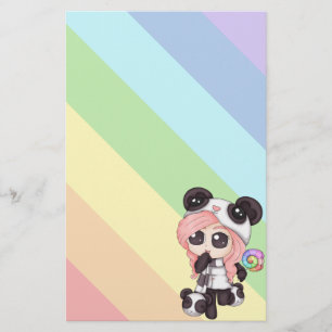 Niedliches Regenbogenanime-Panda-Mädchen Briefpapier