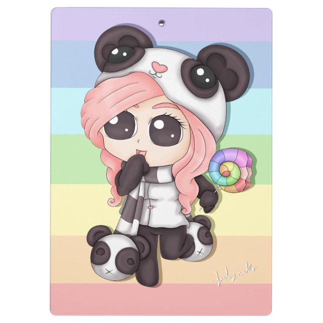 Niedliches Regenbogenanime-Panda-Mädchen Klemmbrett (Rückseite)