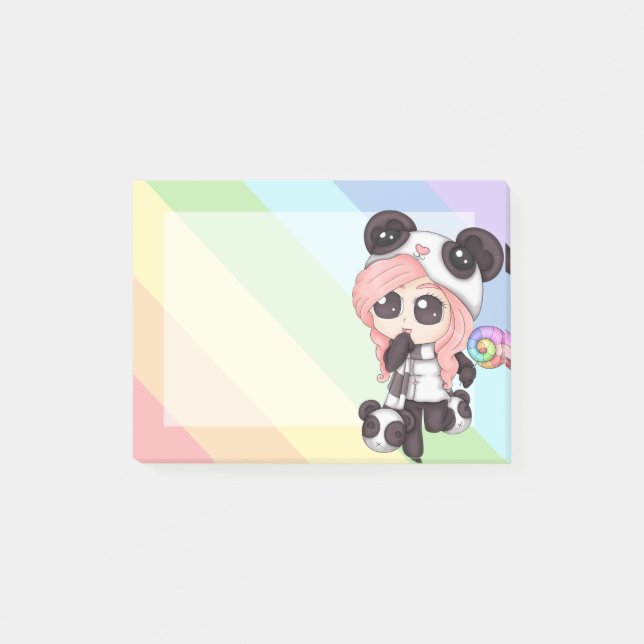 Niedliches Regenbogenanime-Panda-Mädchen Post-it Klebezettel (Vorderseite)
