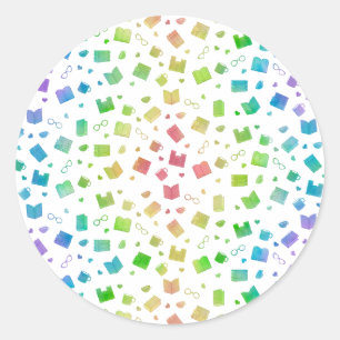 Niedliches Regenbogenbuch und Lesemuster Runder Aufkleber