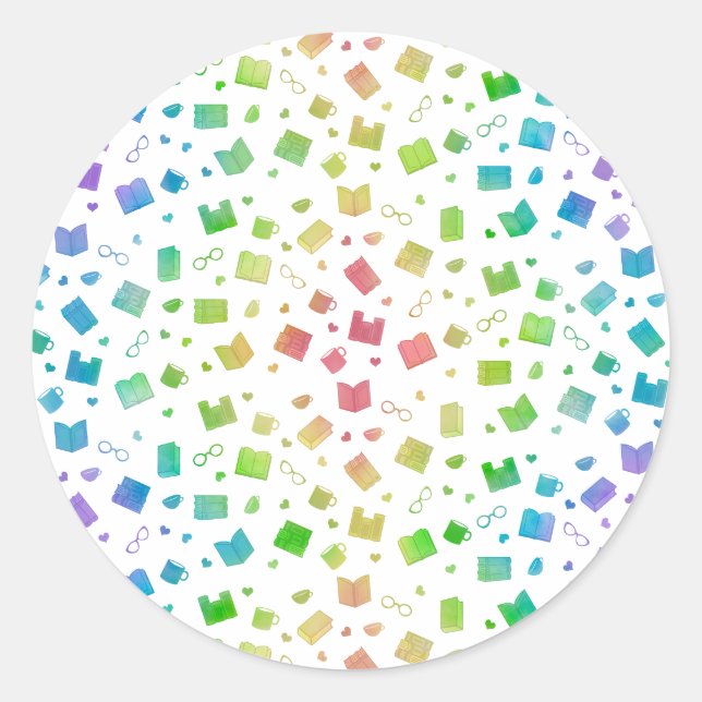 Niedliches Regenbogenbuch und Lesemuster Runder Aufkleber (Vorderseite)