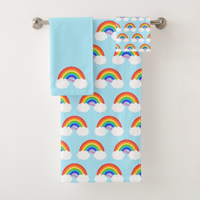 Niedliches Regenbogenmuster Blau Badhandtuch Set (Insitu)