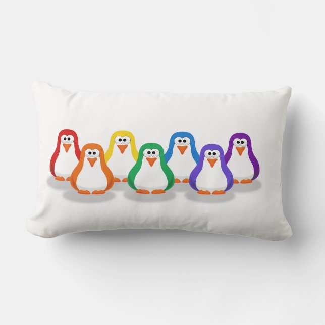 Niedliches Regenbogenpenguin-Kissen Lendenkissen (Vorderseite)