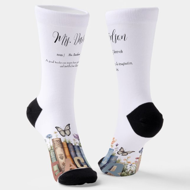 Niedliches Regenbogenregal & Bücher Lehrermonogram Socken (Gewinkelt)