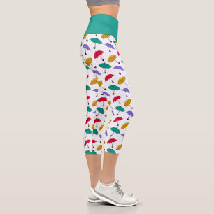 Niedliches Regenschirm-Tagesmuster Aquamarine Yoga Capri Leggings