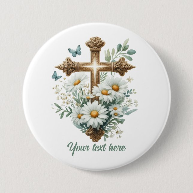 Niedliches religiöses Kreuz hinzufügen Button (Vorderseite)