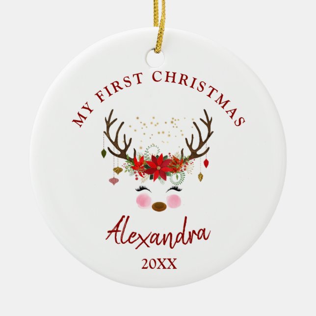 Niedliches Rentier Baby 1. Weihnachtsgeschenk Keramikornament (Vorne)