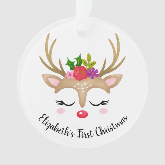 Niedliches Rentier Babys Erstes Weihnachtsfest Fot Ornament (Vorderseite)