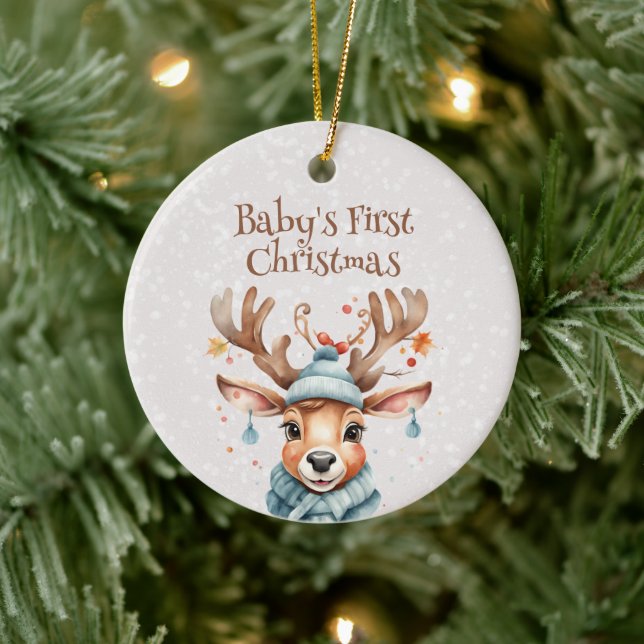 Niedliches Rentier Baby's First Christmas Foto Keramik Ornament