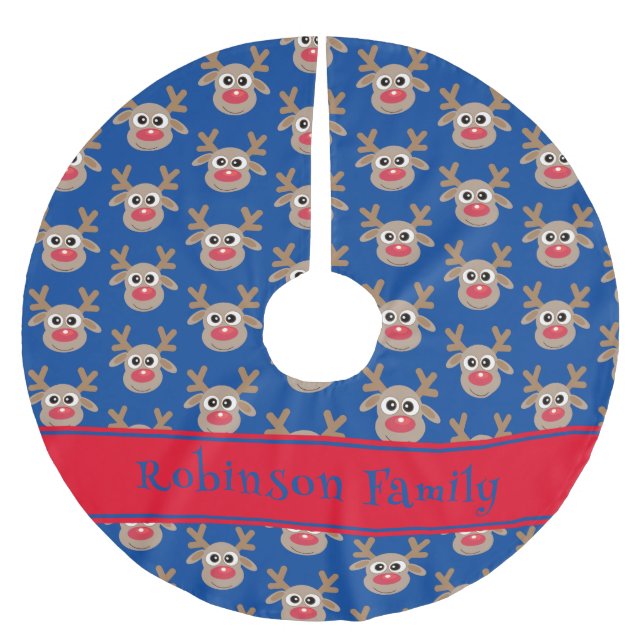 Niedliches Rentier Cartoon Muster Rot Grün Polyester Weihnachtsbaumdecke (Vorderseite)