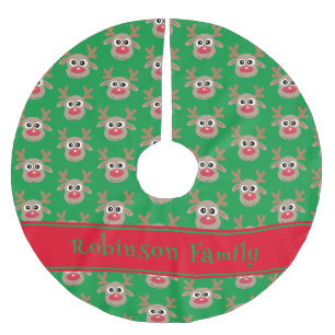 Niedliches Rentier Cartoon Muster Rot Grün Polyester Weihnachtsbaumdecke
