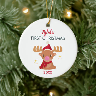 Niedliches Rentier Gender Neutral Baby 1. Weihnach Keramik Ornament