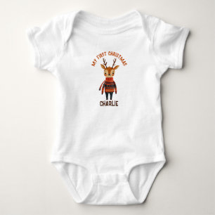 Niedliches Rentier in Ugly Sweater mit dem Namen F Baby Strampler