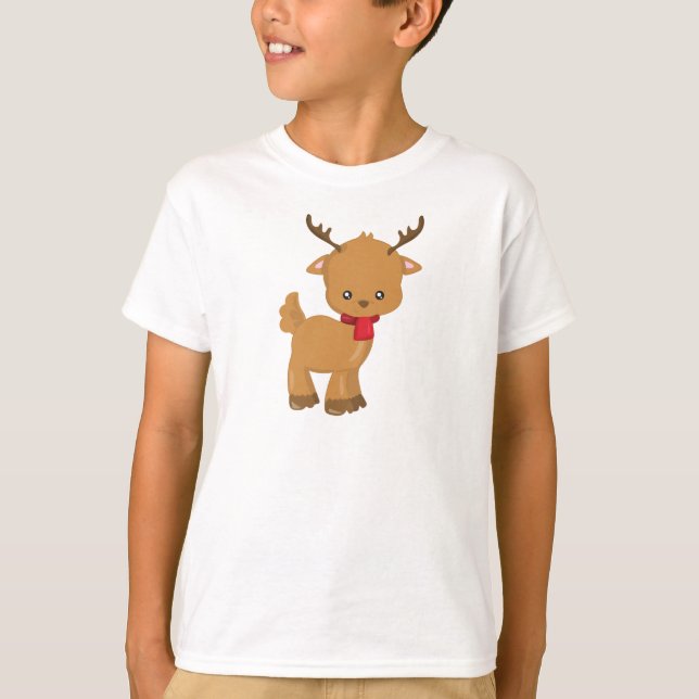 Niedliches Rentier, Kleine Rentiere, Scarf, Antler T-Shirt (Vorderseite)