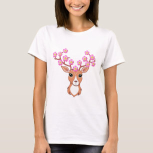 Niedliches Rentier mit rosa Blume T-Shirt