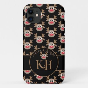 Niedliches Rentier-Muster der Black Monogram Case-Mate iPhone Hülle