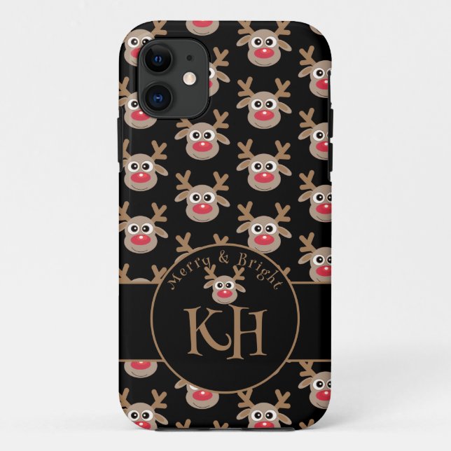 Niedliches Rentier-Muster der Black Monogram Case-Mate iPhone Hülle (Rückseite)