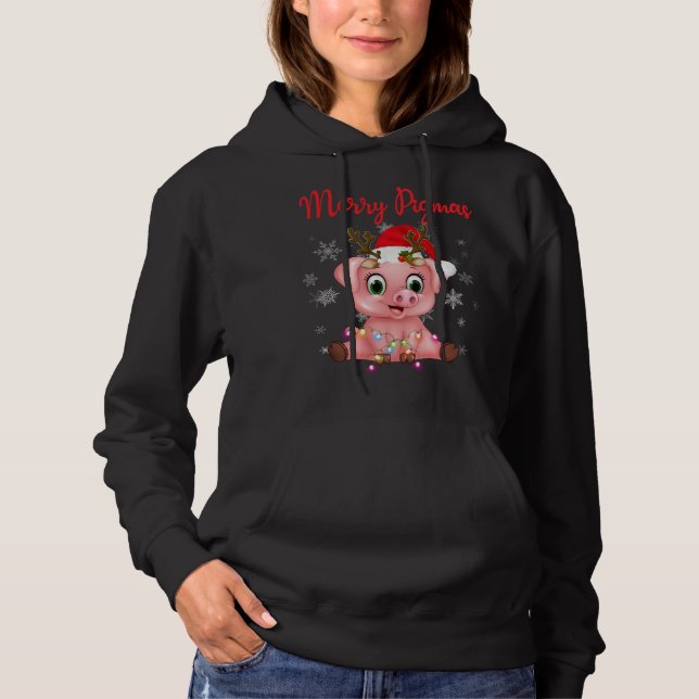 Niedliches Rentier-Schwein im Hut des Weihnachtsma Hoodie (Vorderseite)