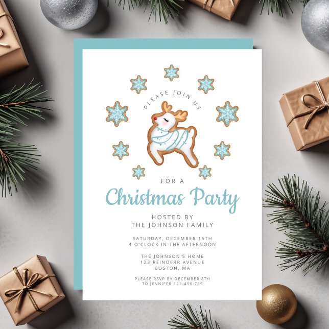 Niedliches Rentier Weihnachts-Party Einladung (Cute Reindeer Christmas Party Invitation)