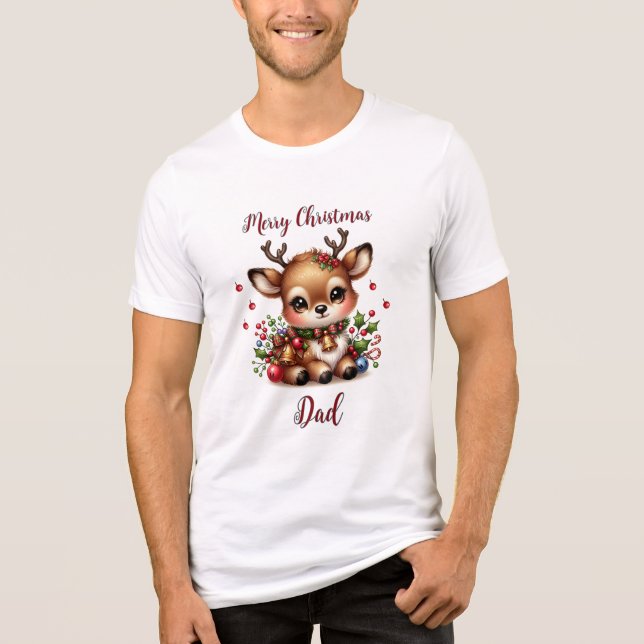 Niedliches Rentier Weihnachts-T-Shirt für Vater Tri-Blend Shirt (Vorderseite)