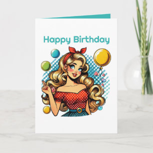 Niedliches Retro Birthday Lady Party Karte