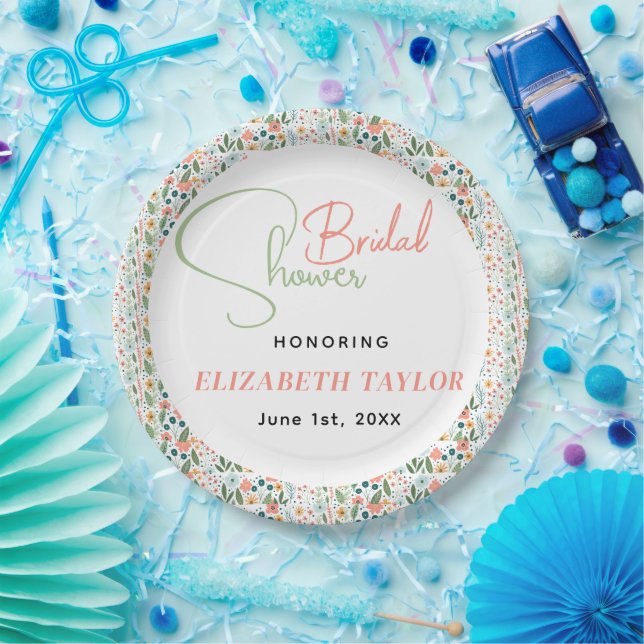 Niedliches Retro-Blume-Brautparty Pappteller (Party)