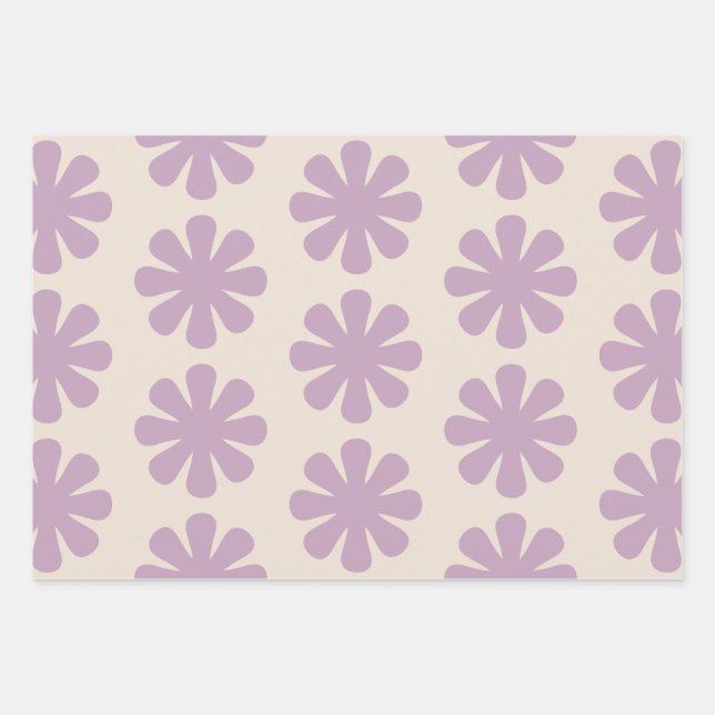 Niedliches Retro-Blume-Muster in Lavendel Geschenkpapier Set (Vorderseite 2)