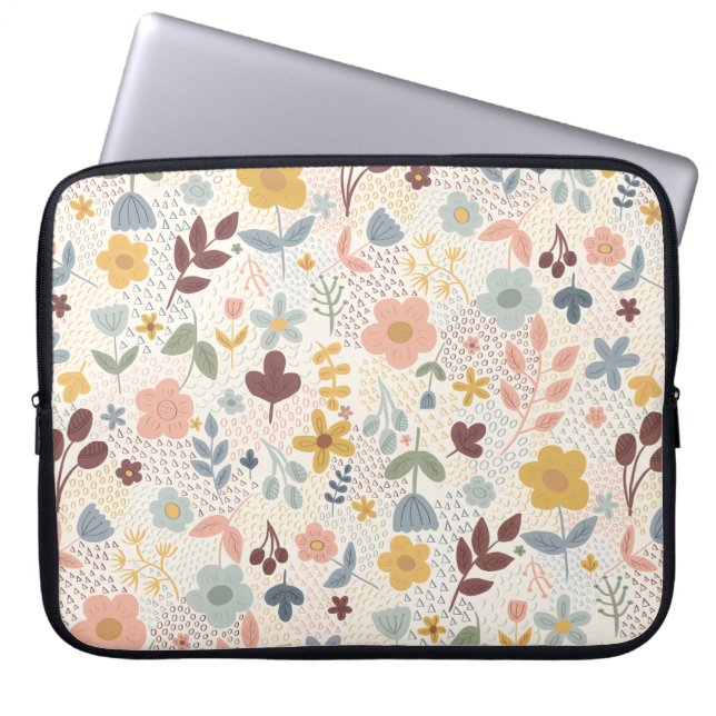 Niedliches Retro-Blumendesign Laptopschutzhülle (Vorderseite)