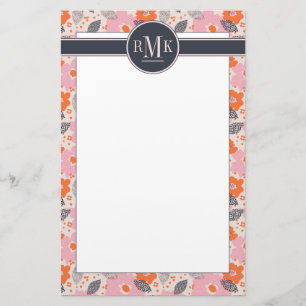 Niedliches Retro Blumenmuster des Monogramm- Briefpapier
