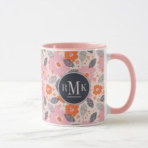 Niedliches Retro Blumenmuster des Monogramm-  Tasse