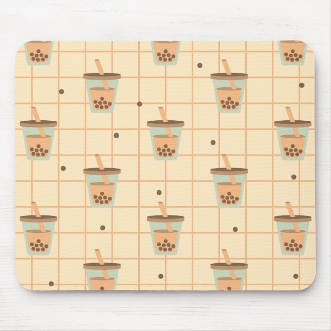 Niedliches Retro Bubble Milk Tee Muster Grid Desig Mousepad (Vorne)