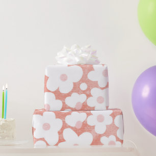 Niedliches Retro Daisy Muster Rosa Terrakotta auf  Geschenkpapier