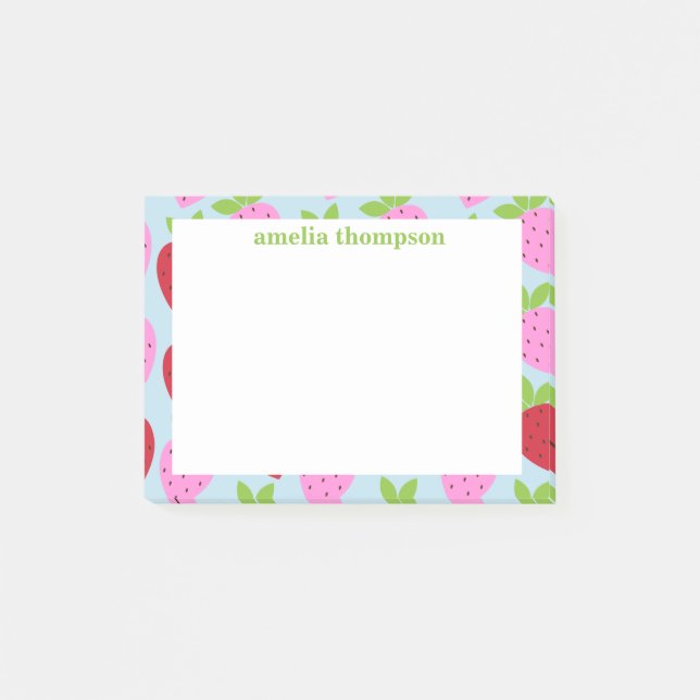 Niedliches Retro Erdbeeren Fruchtmuster Personalis Post-it Klebezettel (Vorderseite)