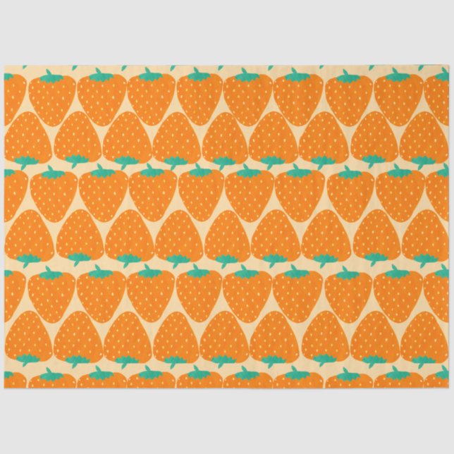Niedliches Retro-Erdbeermuster in Orange und Green Seidenpapier (Vorderseite)