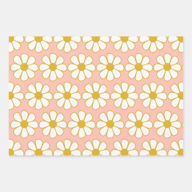 Niedliches Retro Floral Daisy Muster Geschenkpapier Set (Vorderseite)