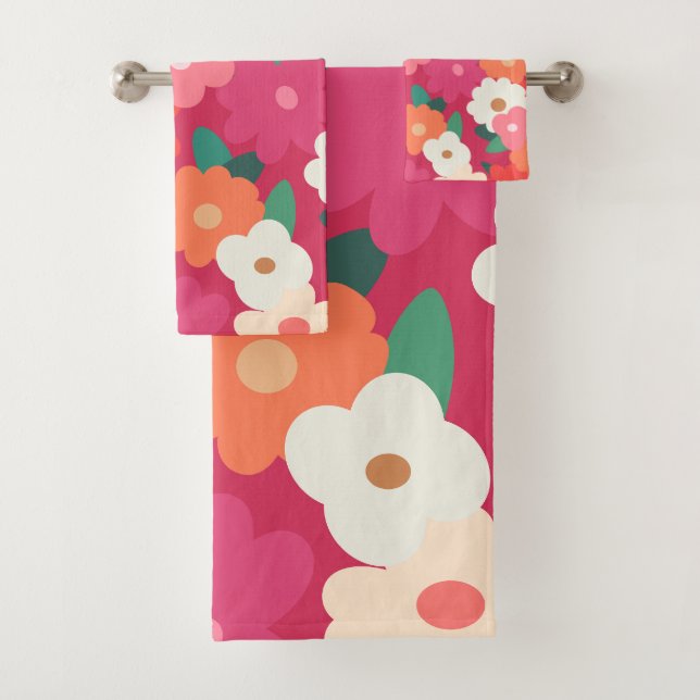 Niedliches Retro Florals Badehandtuch Set (Insitu)
