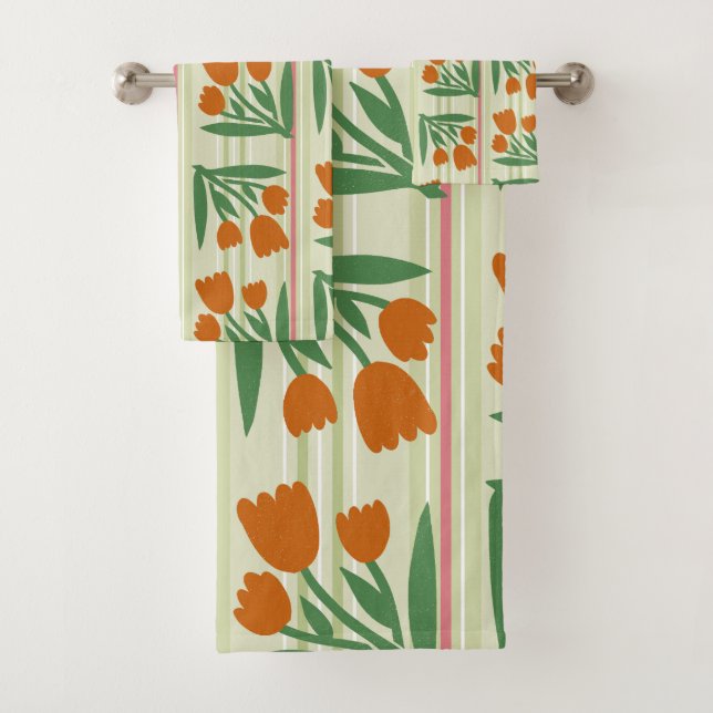 Niedliches Retro-Geschenk l Streifen Hintergrund l Badhandtuch Set (Insitu)