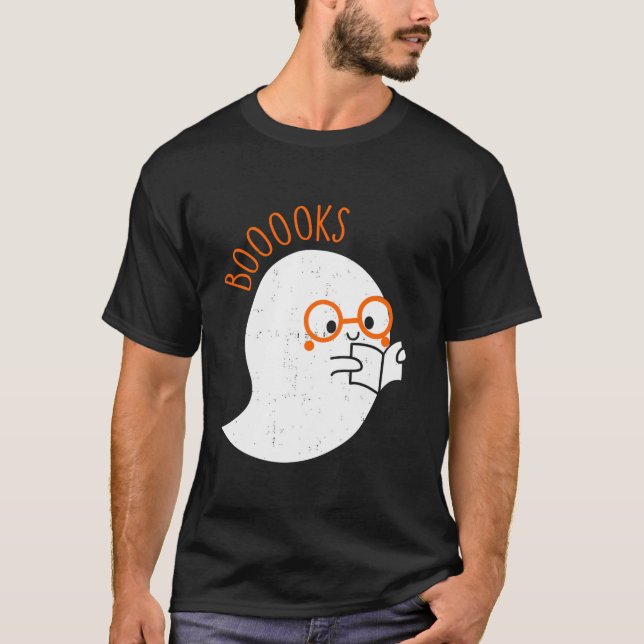 Niedliches Retro Ghost Book Reading Book Lovers Fu T-Shirt (Vorderseite)