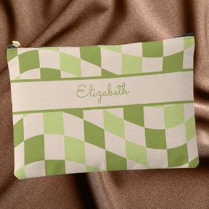 Niedliches Retro Green & Ivory Checkered Pattern Zubehörtasche