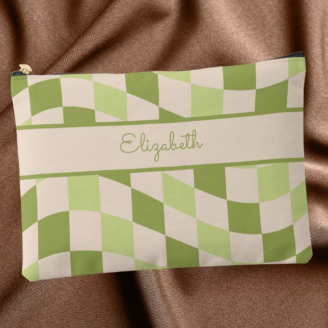 Niedliches Retro Green & Ivory Checkered Pattern Zubehörtasche (Von Creator hochgeladen)