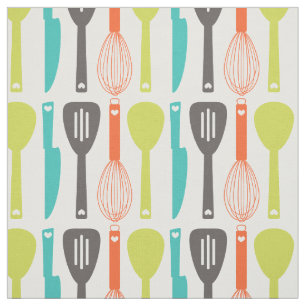 Niedliches Retro Green Orange Kitchen Utensidmuste Stoff