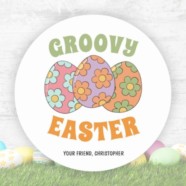 Niedliches Retro Groovy Osterfest Party Runder Aufkleber (Cute Retro Groovy Easter Party Classic Round Sticker)