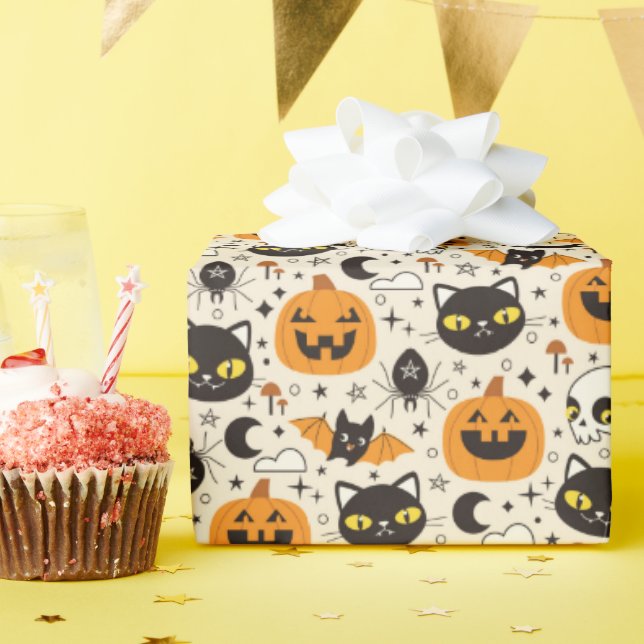 Niedliches Retro Halloween-Muster Geschenkpapier (Geburtstagsparty)