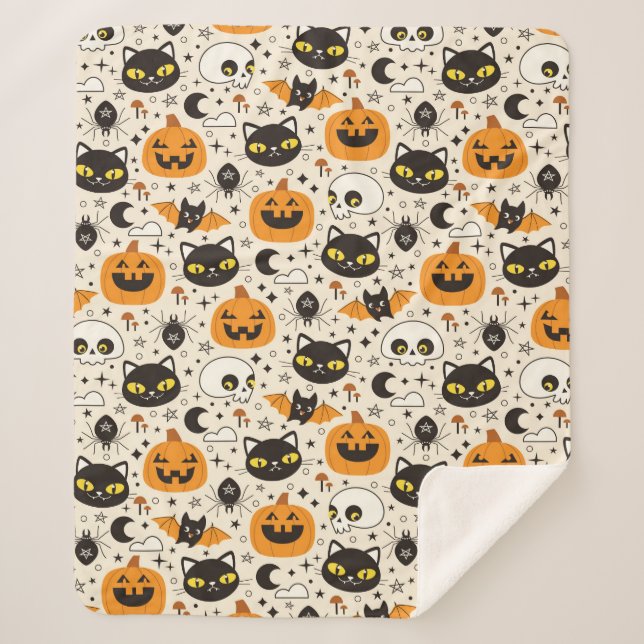 Niedliches Retro Halloween-Muster Sherpadecke (Vorderseite)